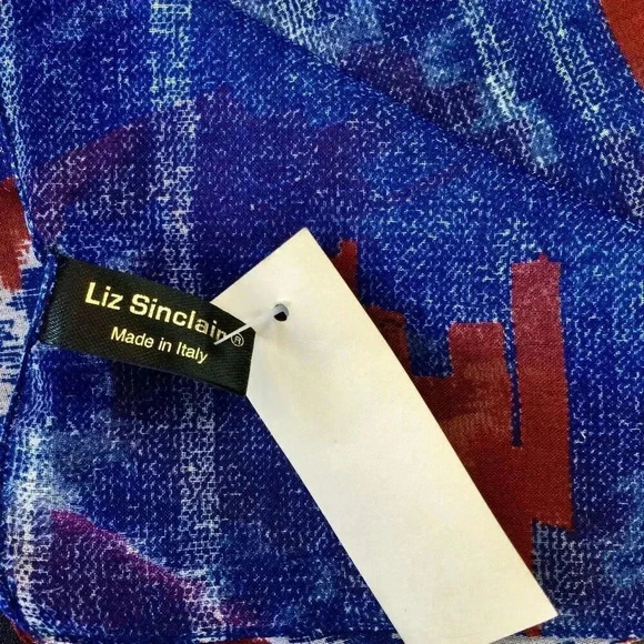 Liz Sinclair Womens Blue Geo Pattern Made in Italy Scarf NWT - Picture 4 of 7